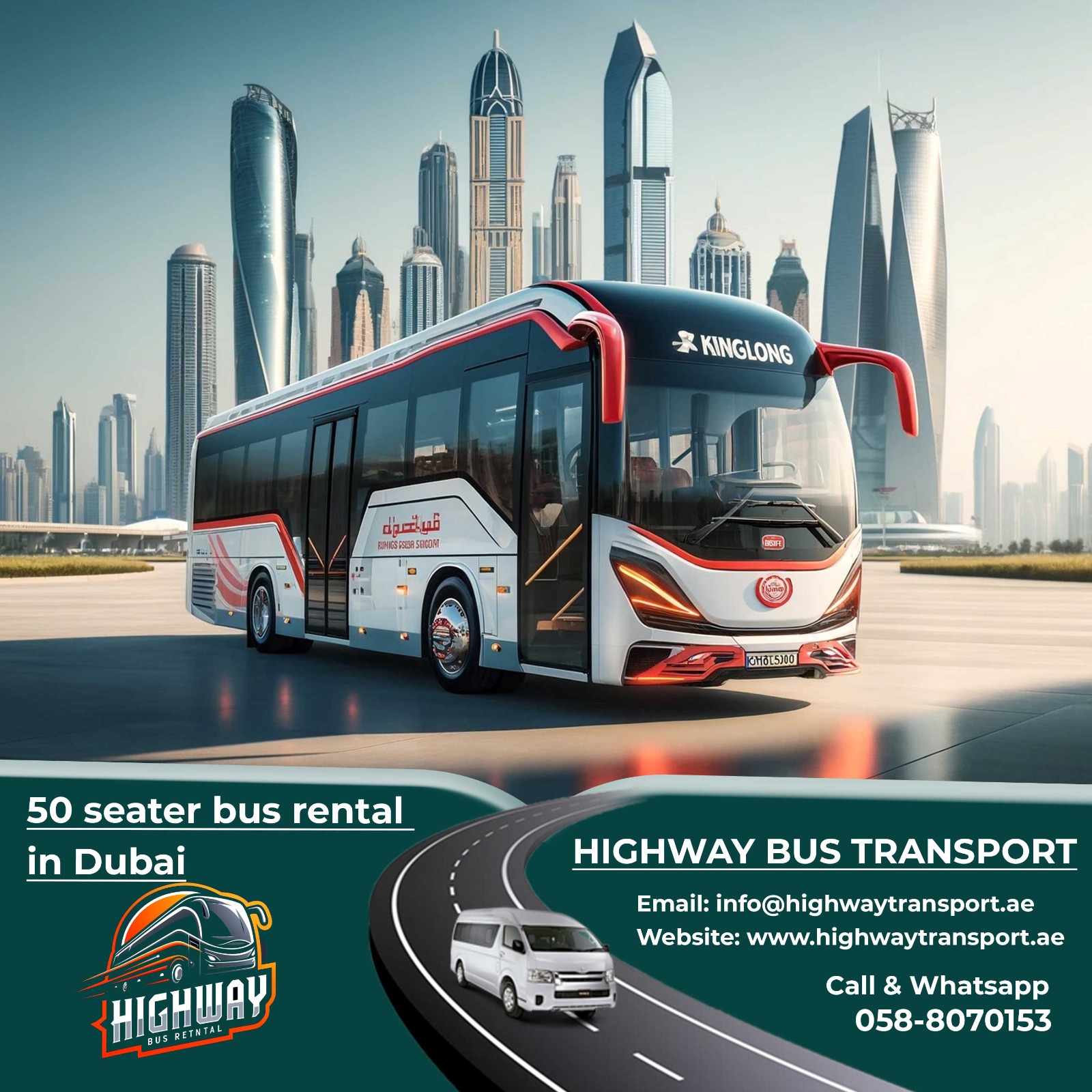 Image of a 50 seater bus available for rental in Dubai