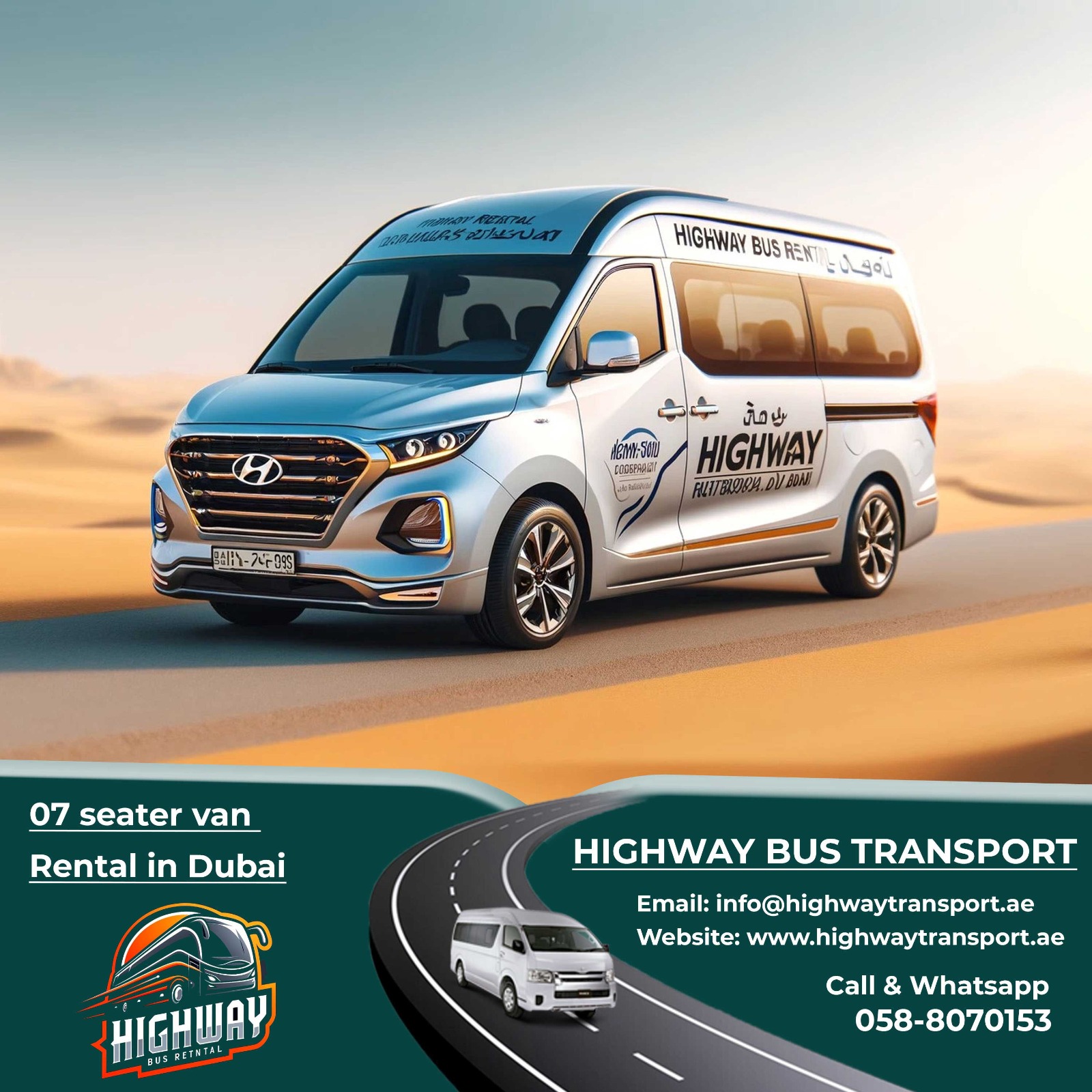 Image of a spacious 7-seater van available for rental in Dubai