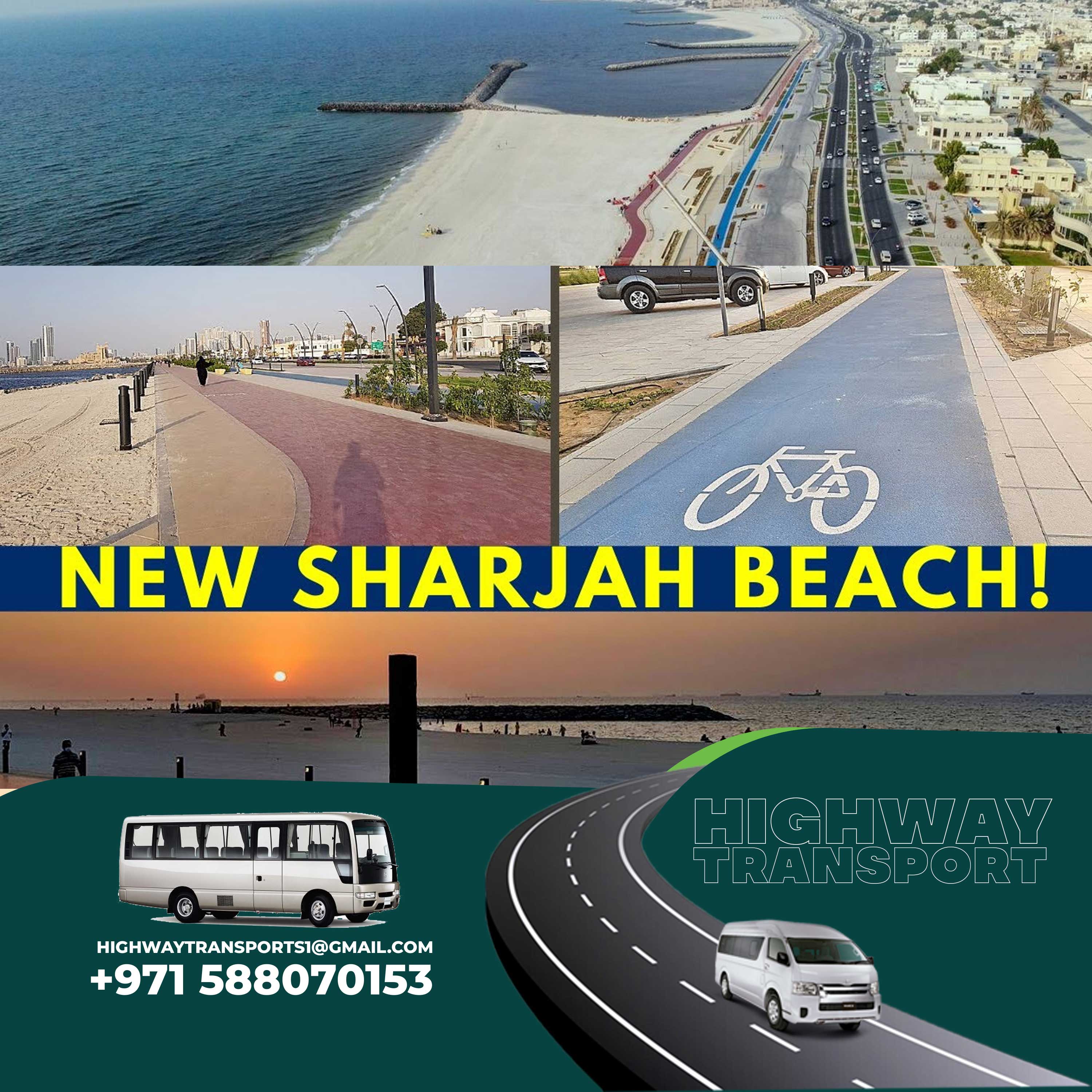 Scenic view of Corniche Beach in Sharjah, Al Khan Beach on a sunny day