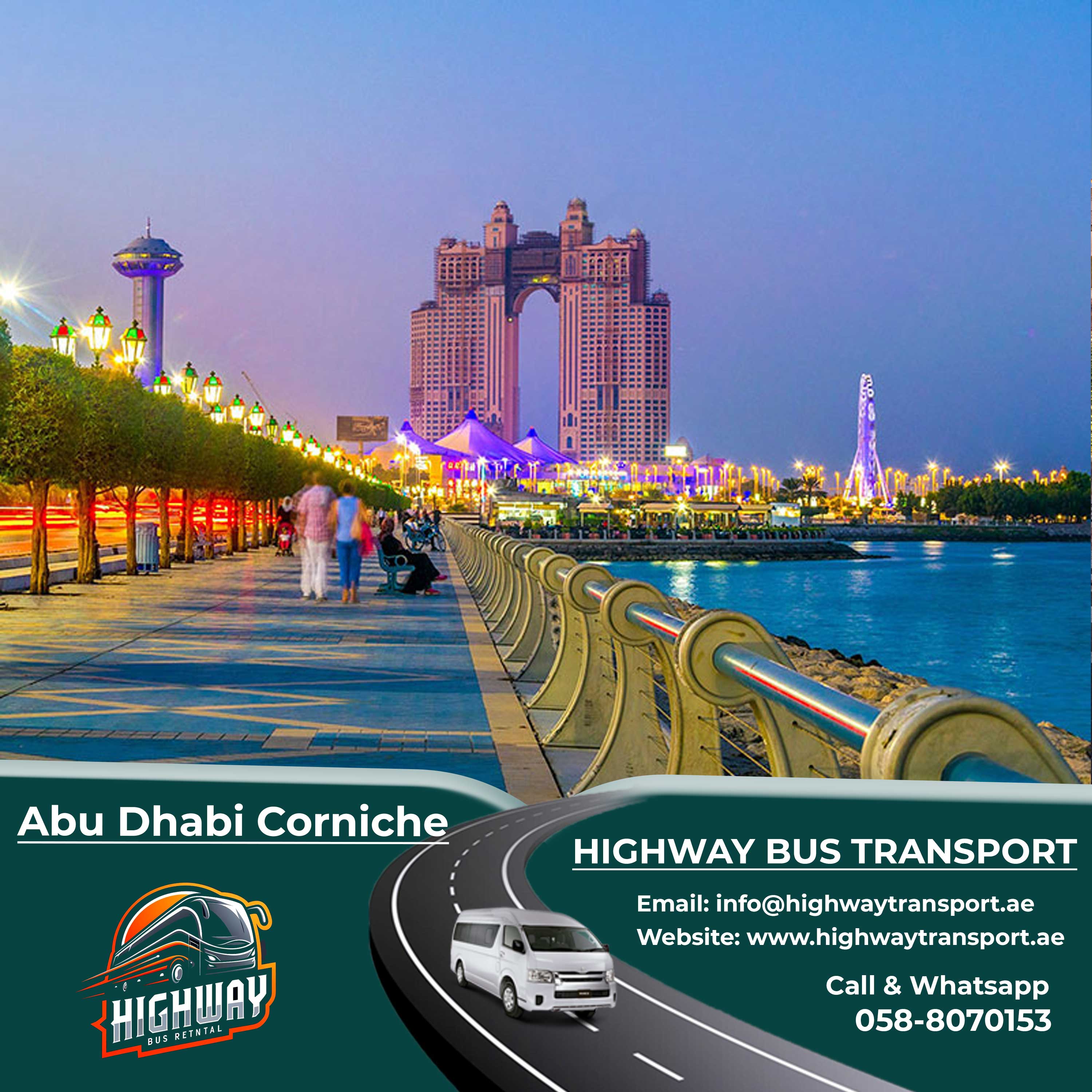 Abu Dhabi Corniche featuring beach activities, bike rentals, and waterfront restaurants